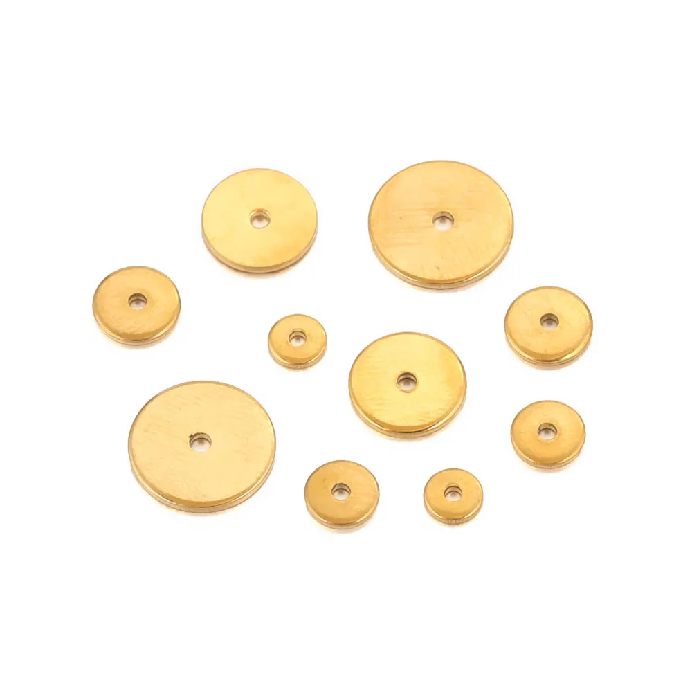 50pcs Stainless Steel Flat Spacer Beads For Jewelry Making PVD 18K Gold-plated Loose Beads For Bracelet DIY Jewelry Supplies