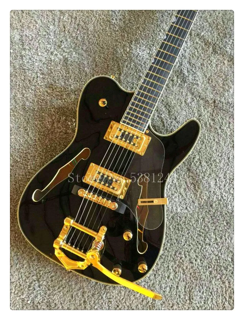 

Free transportation of electric guitar, 6-string guitar, double f-hole body, ebony fingerboard, gold accessories, customizable