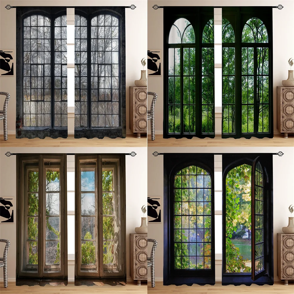 

Luxury European Glass Door Natural Senery Tree Window Curtains Blinds for Living Room Kids Bedroom Kitchen Door Home Decor 2Pcs