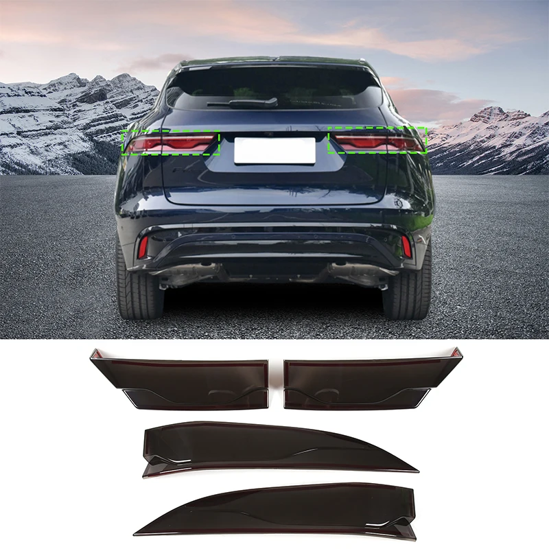 

cheya ABS Smoked Black Car Taillight Tail Light Lamp Decoration Cover for Jaguar F-PACE 2021+ Exterior Accessories 4 Pcs