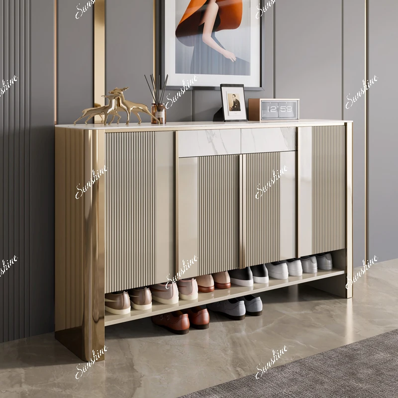 Italian light luxury simple entrance door cabinet solid wood rock slab partition cabinet