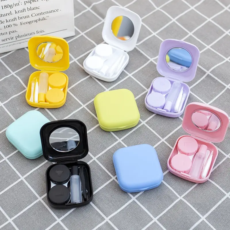 Color Contact Lens Case Set with Mirror, Small Portable Soak Storage Bag, Mini Contact Lens Case Soak Storage Bag