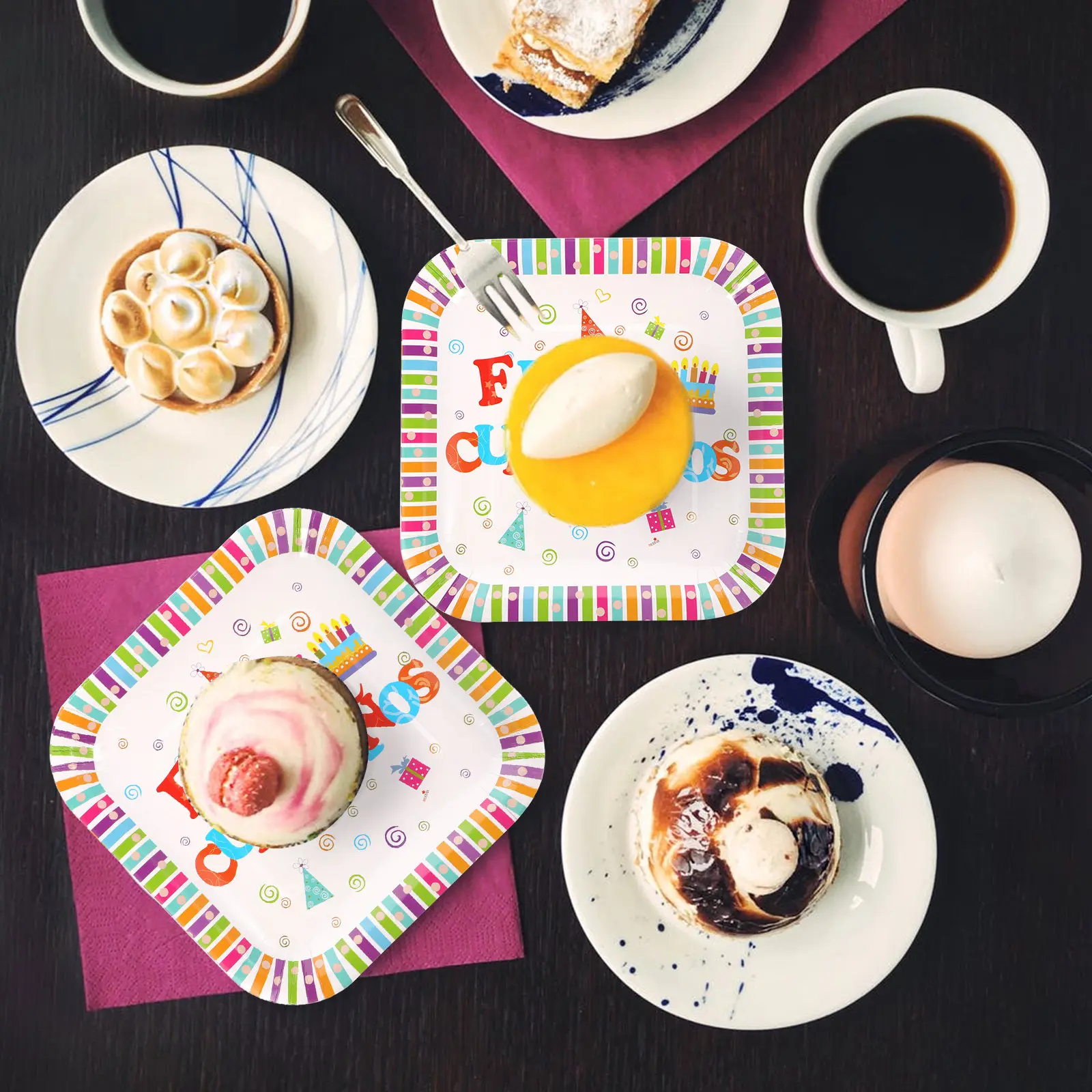 30Pcs Premium Disposable Paper Tableware Set Birthday Party Saucer Flatware Convenient Party Paper Cups Supplies