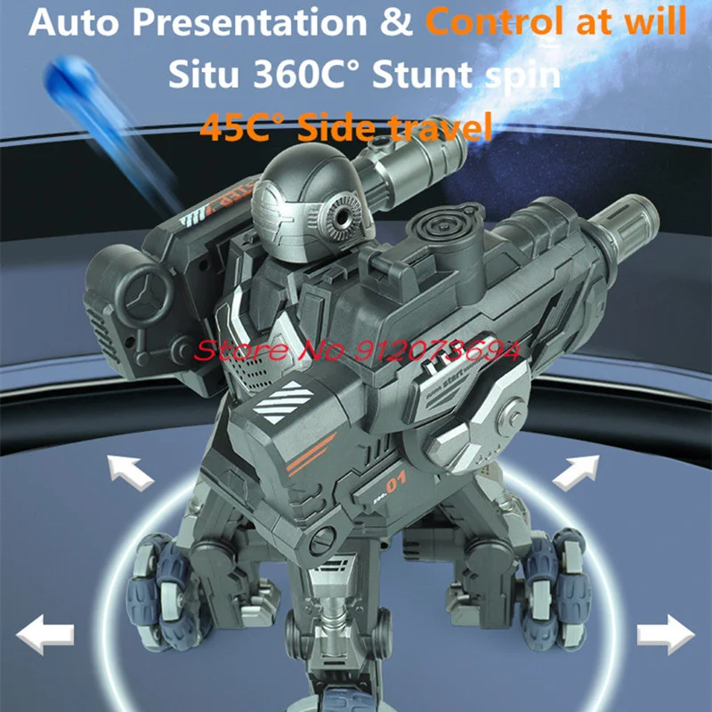 Simulated Spray Launching Water Remote Control Robot Toy 2.4G Lighting Music 360 ° Rotation Multiplayer Combat RC Robot Toy
