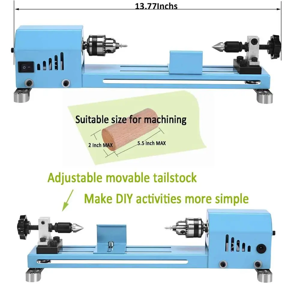 Multi-Purpose Mini Wood Lathe Kit with High Torque Motor DIY Woodworking Tool Turning Cutting Grinding Polishing Professional