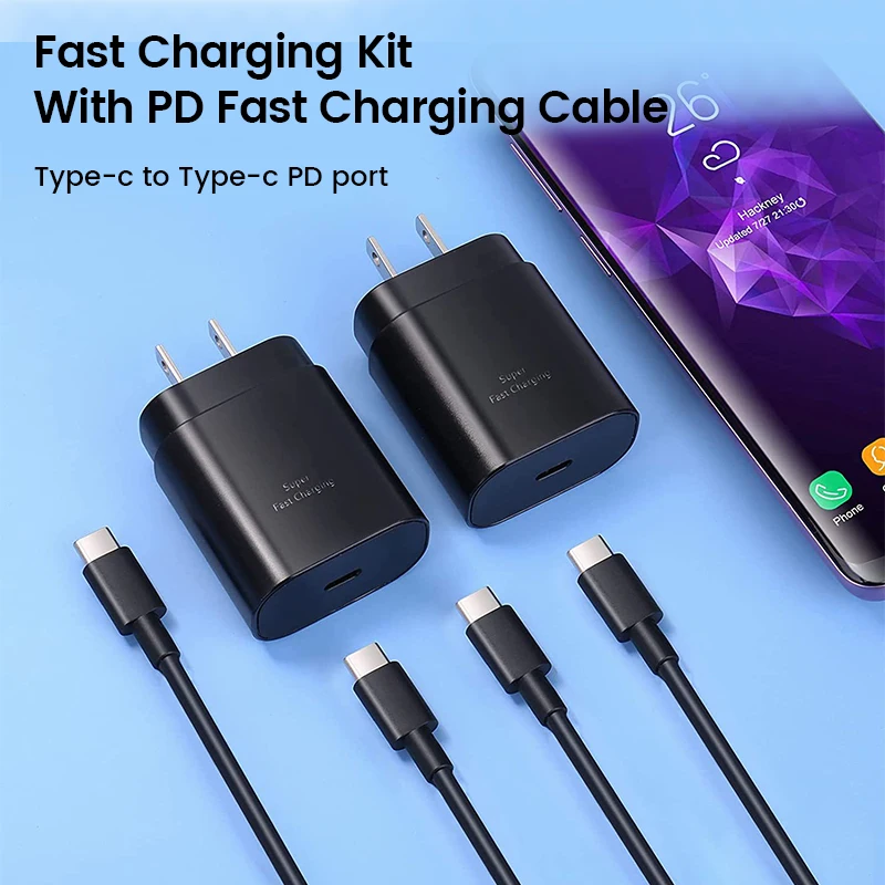 25W PD Charger For Samsung Galaxy S22 S21 S20 A71 A70 A50 Note20 A71 A80 S8 S7 USB Type C Cable Fast Charging Chargeur Adapter