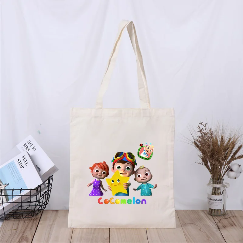 

Cocomelons парусиновая сумка через плечо легкая складная эко многоразовая белая сумка с героями мультфильмов милые женские и мужские сумки для покупок подарки