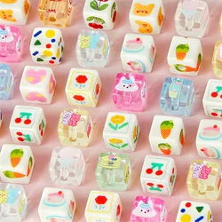 5pcs Colored Printed Cartoon Transparent Square Handmade Acrylic Beads For Making Bracelet Phone Chain DIY Beads Wholesale