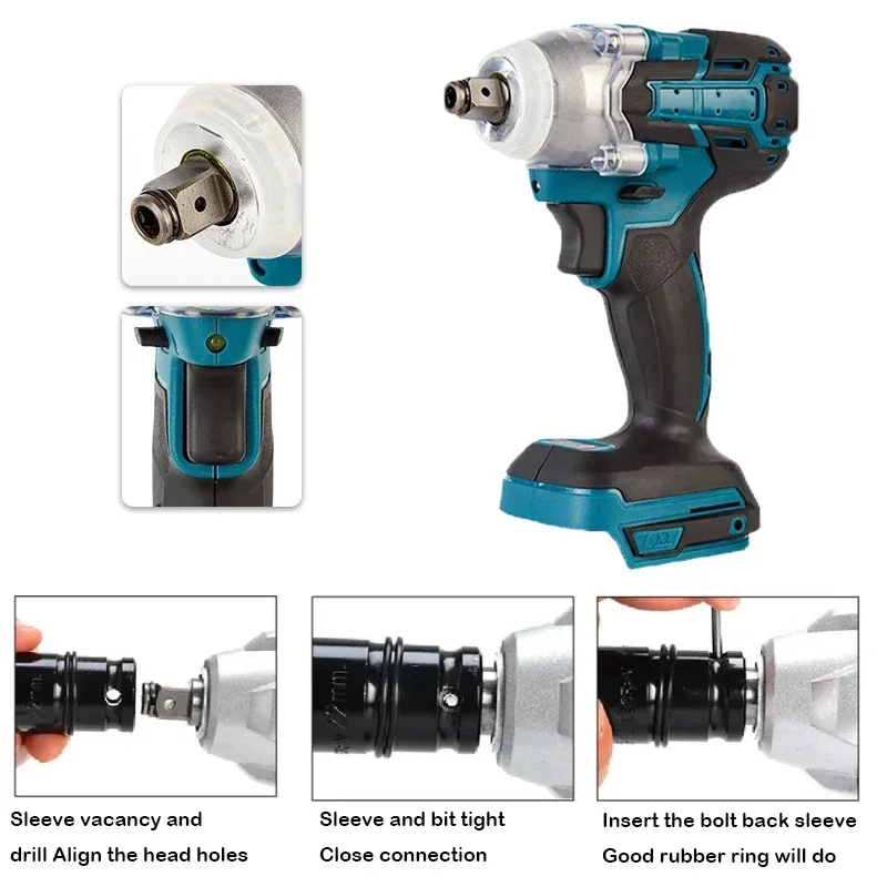 2 IN 1 Brushless Cordless Electric Impact Wrench 1/2 inch Screwdriver Socket Power Tools Compatible for Makita 18V（no battery）