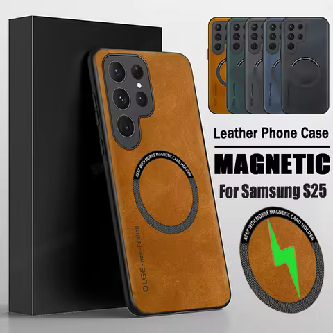 For Magsefa Magnetic Phone Case For Samsung S25 Ultra S23 Plus S22 S21 S20 S24 FE Note 20 Ultra Wireless Charging Leather Cover