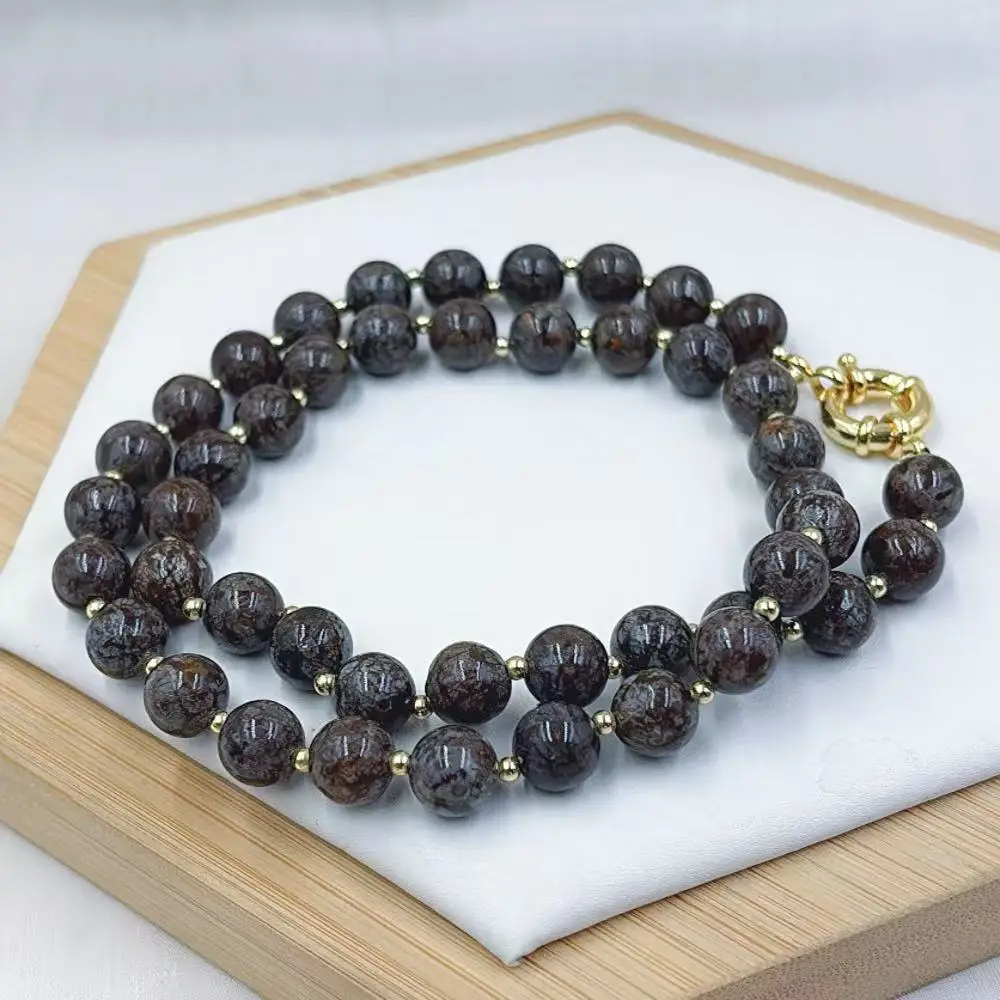 8mm Brown Natural  Snowflake Stone Bohemia Column Women Retro Vintage Jewelry Necklace