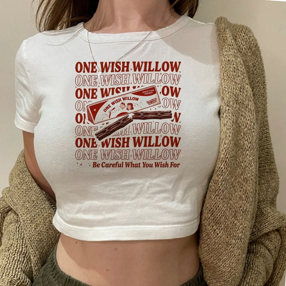 One Wish Willow cropped top women japan scene  cutecore meme korean fashion t-shirt meme cute graphic emo 2000s
