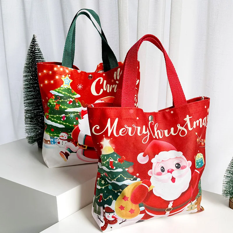 Christmas Santa Claus Canvas Tote Bag Reusable Xmas Handbag Lovely New Year Gift Party Supply