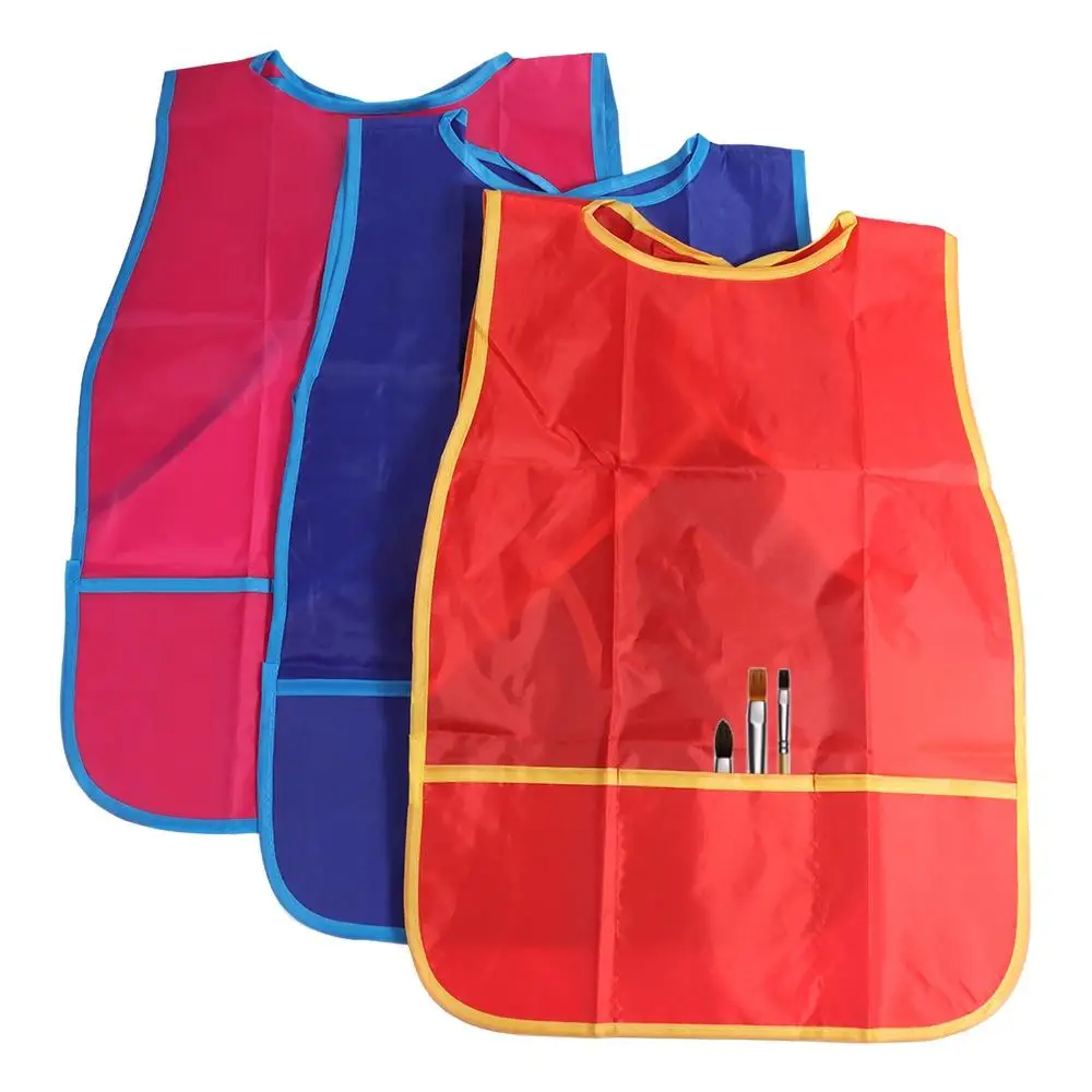 

Craft Activity Nylon Kids Art Smock with 3 Pockets Waterproof Painting Aprons Convenient Reusable Kids Apron 3-8 Years