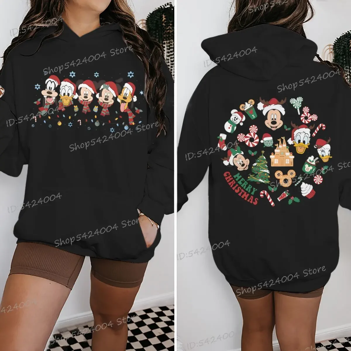 Sudaderas con capucha navideñas de Mickey Friend para hombre y mujer, sudadera con estampado de doble cara divertida de Mickey Mouse, Feliz Navidad