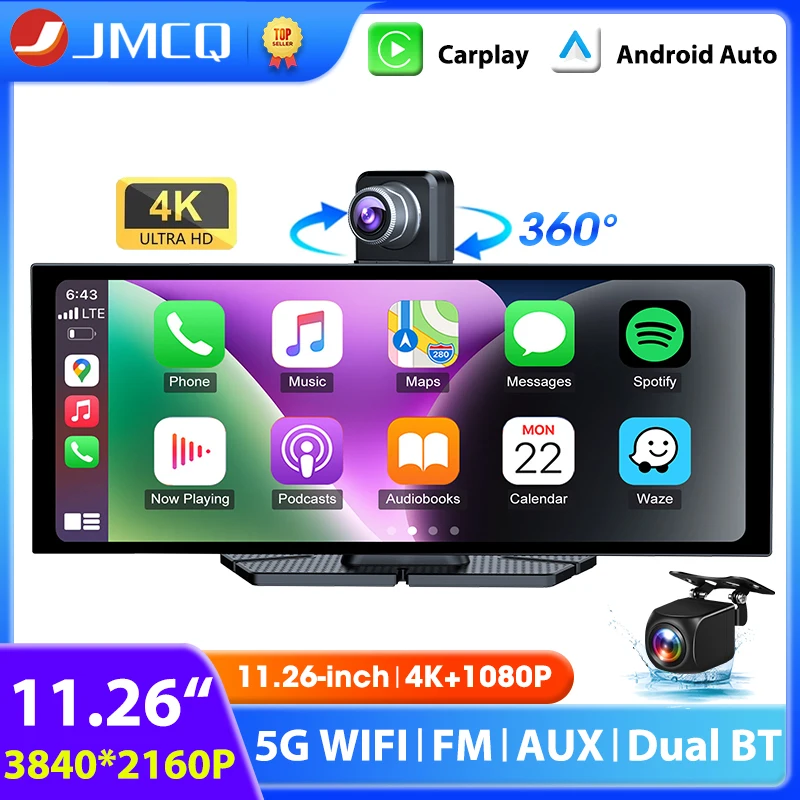 

11,26-дюймовый автомобильный интеллектуальный экран 4K видеорегистратор беспроводной Carplay Android Auto двойной объектив рекордер приборная панель автомобильный видеорегистратор BT FM AUX GPS