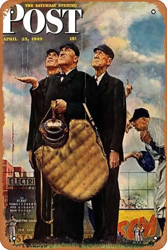 Metal Tin Sign   - Bottom of the Sixth (Three Umpires) Saturday Evening Post Cover, April 23,1949 - Poster Metal Plaque Cafe, Ba