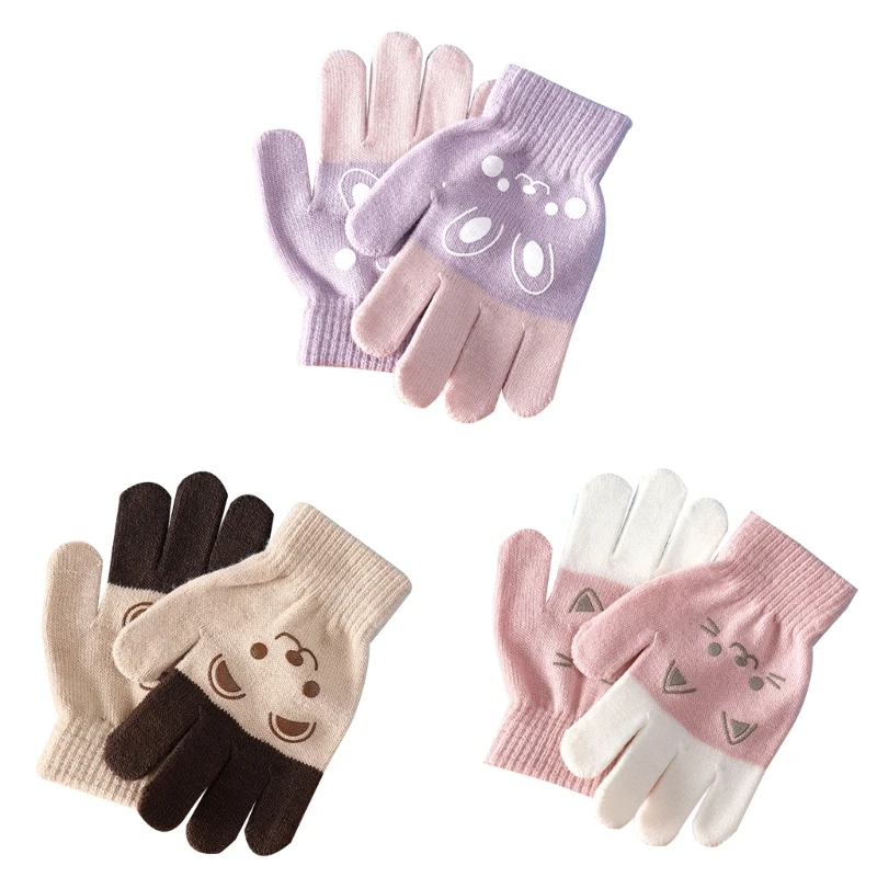 Winter Warm Gloves for Children Boys Girls Cartoon Bear Bunny Pattern Gloves