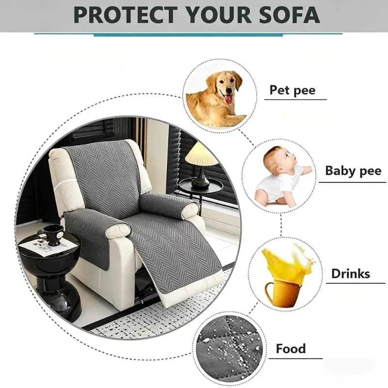 Gray Quilted Anti Cat Scratch Sofa Pad 55x200cm, Machine Washable Single Seat Cover, Pet Couch Cushion for Cats & Dogs