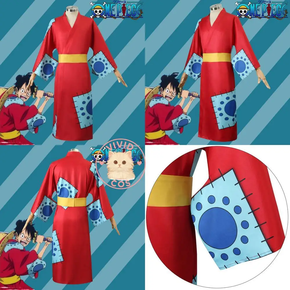 

Popular Anime Character Cosplay Costume Anime Luffy Red Kimono Fashion Set Role Play Unisex for Comic Con Halloween Party