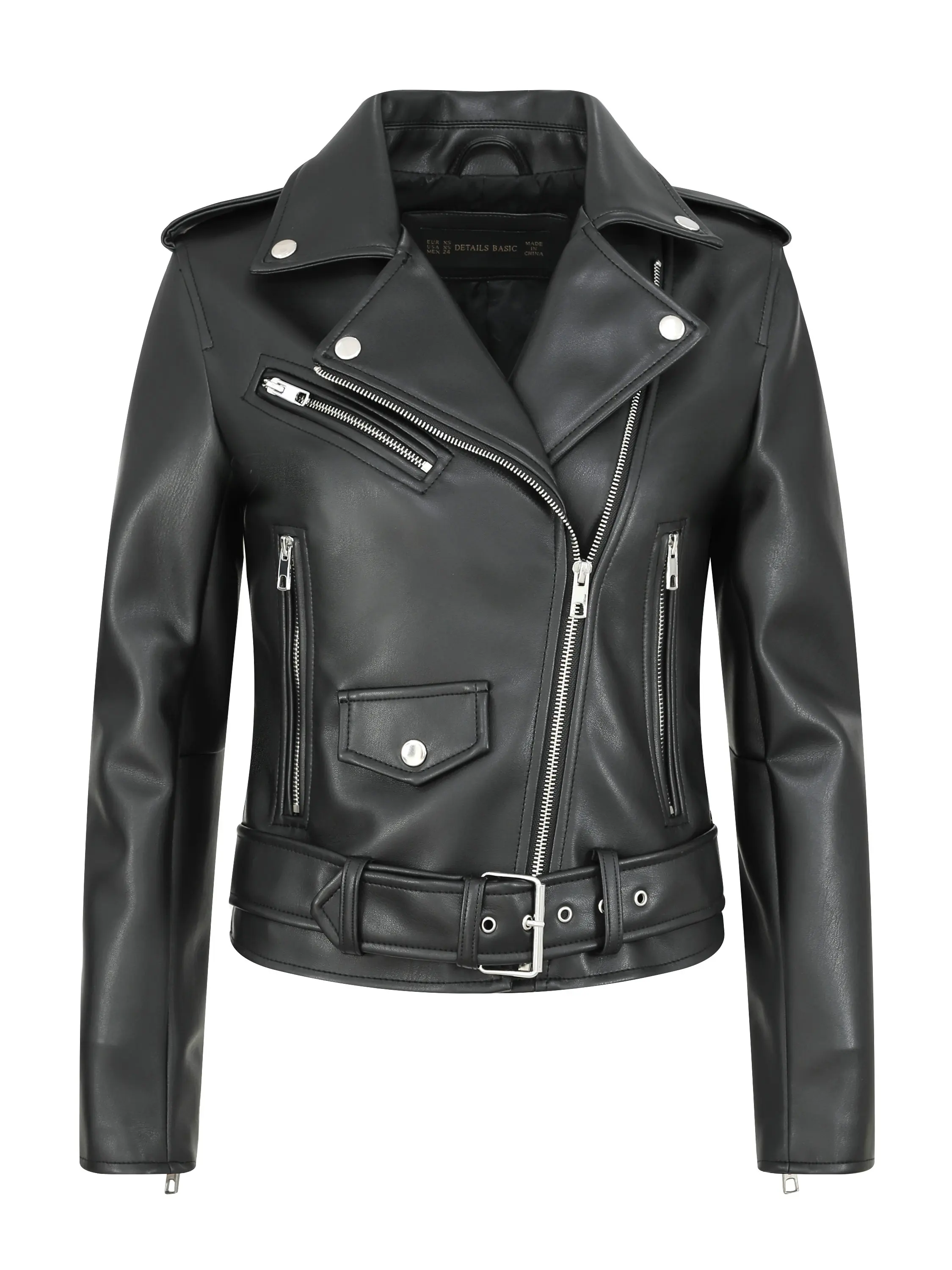 Veste en Faux Cuir de Mouton avec Ceinture pour Femme, Vêtement de Haute Qualité, Souple, avec Fermeture Éclair, pour Moto, Collection Automne Hiver 2023