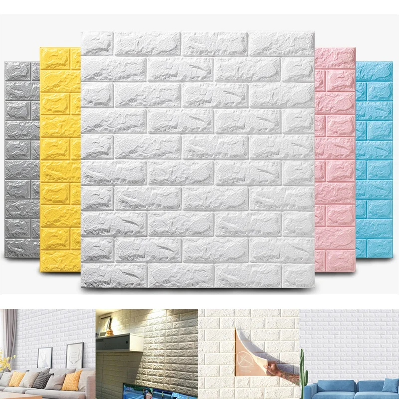 3MM 10/20PCS Self-adhesive 3D Brick Wallpaper PE Foam Wall Panels Stickers Waterproof Wallpaper Home Decoration