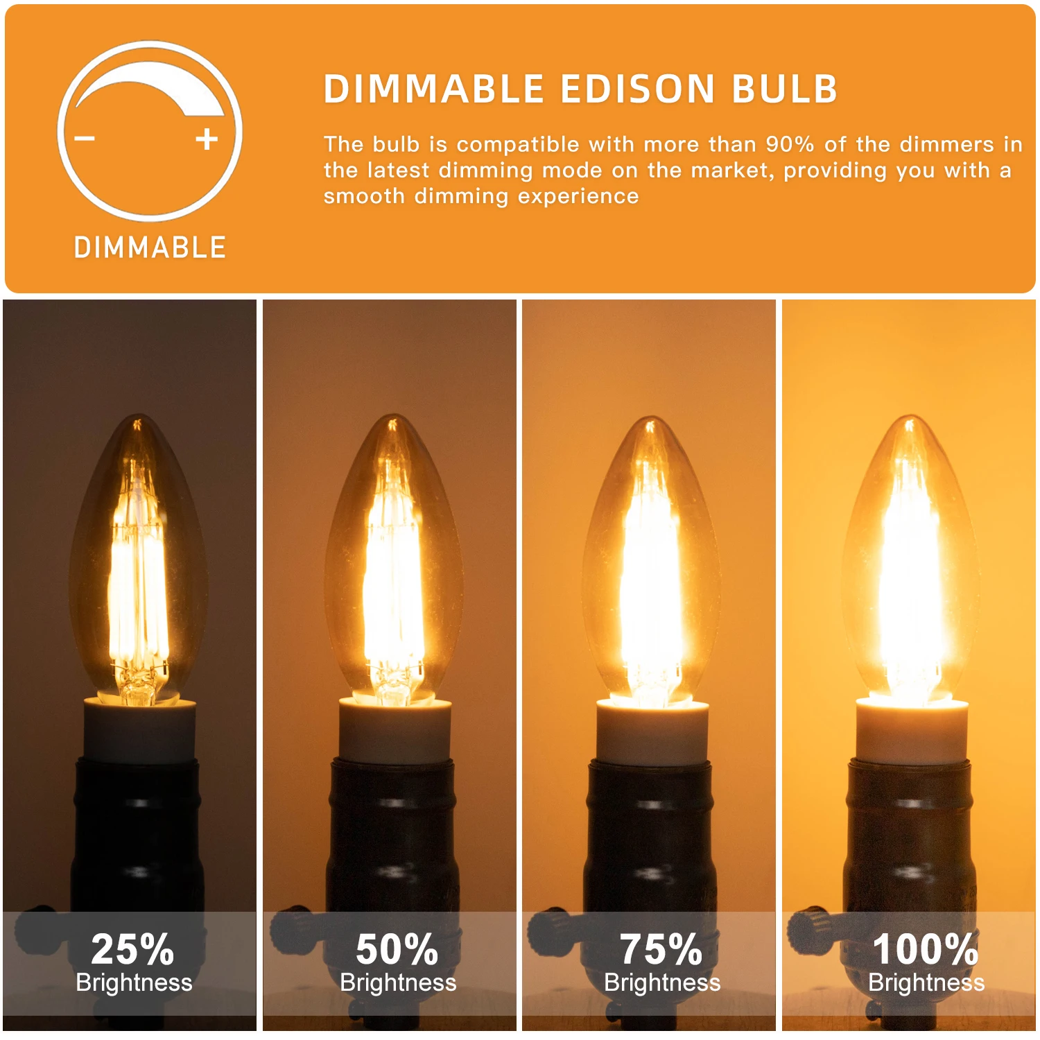 6PCS E12 E14 Candelabra Base C35 Led Filament Candle Bulb Vintage Gold Tint Glass Dimmable Edison Bulb For Celing Fan Chandelier image 5