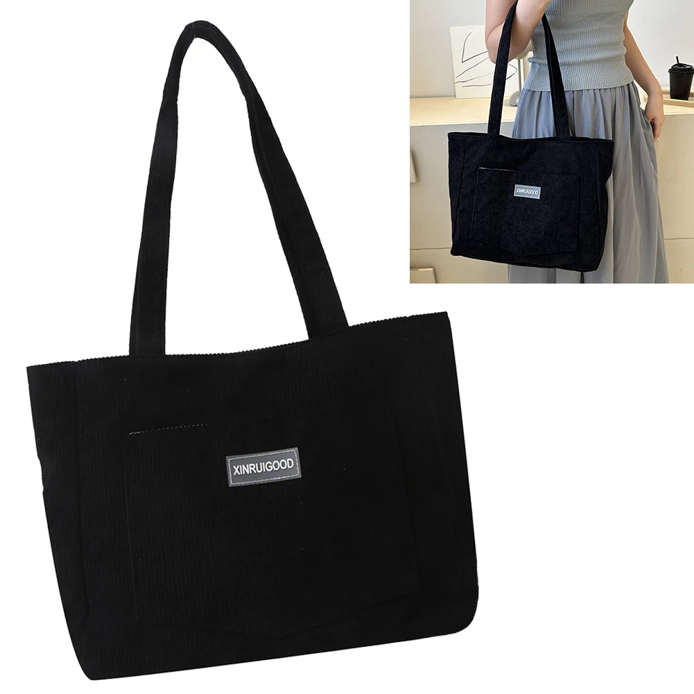 

Женская вельветовая сумка-тоут с карманами и отделениями, сумки на плечо большой вместимости, однотонная сумка-бродяга, сумки для школьной работы, покупок