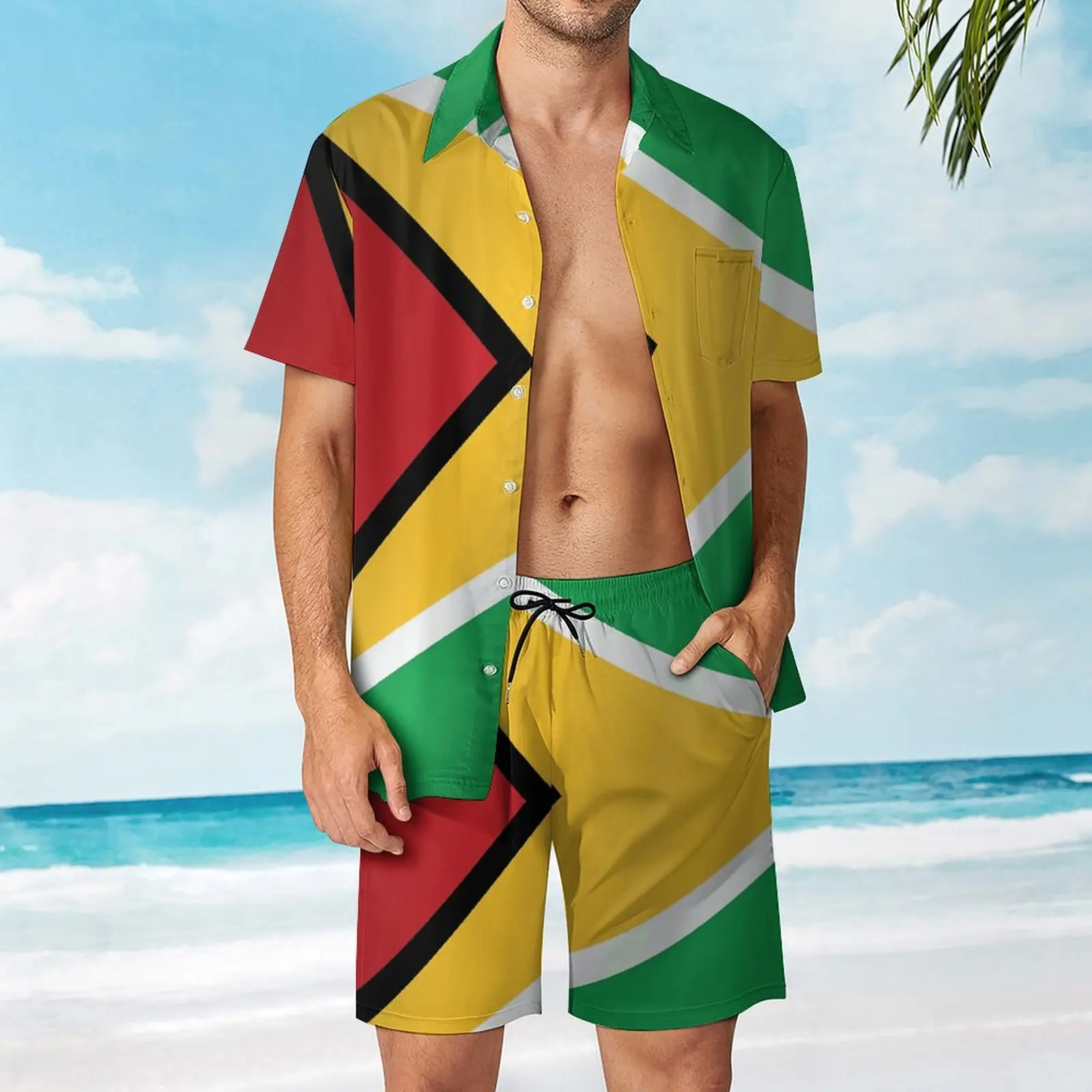 Men's Beach Suit Guyana Flag (1) 2 Pieces Suit Vintage  Home Casual Graphic