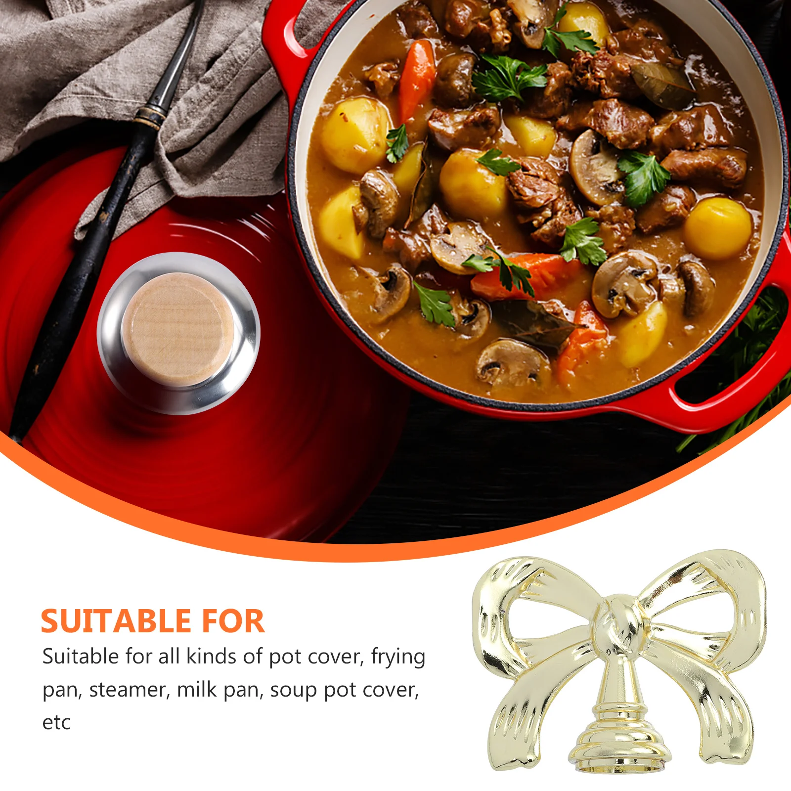 

2Pcs Bowknot Shaped Pan Lid Handles High Temperature Resistant Non-Slip Pot Cover Knobs Universal Replacement Cooking Pot Lid