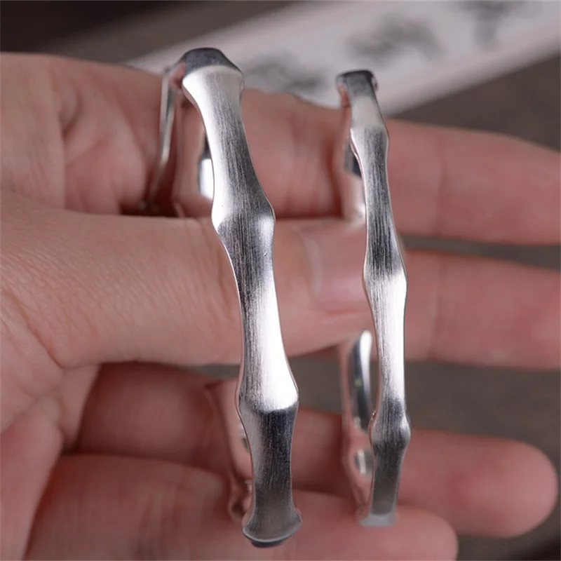 

1Piece Brushed 990 Silver Bamboo Bangles for Lovers Unusual Panda's Favorite Bamboo Joints Jewelry Creative Bracelet Plants Gift