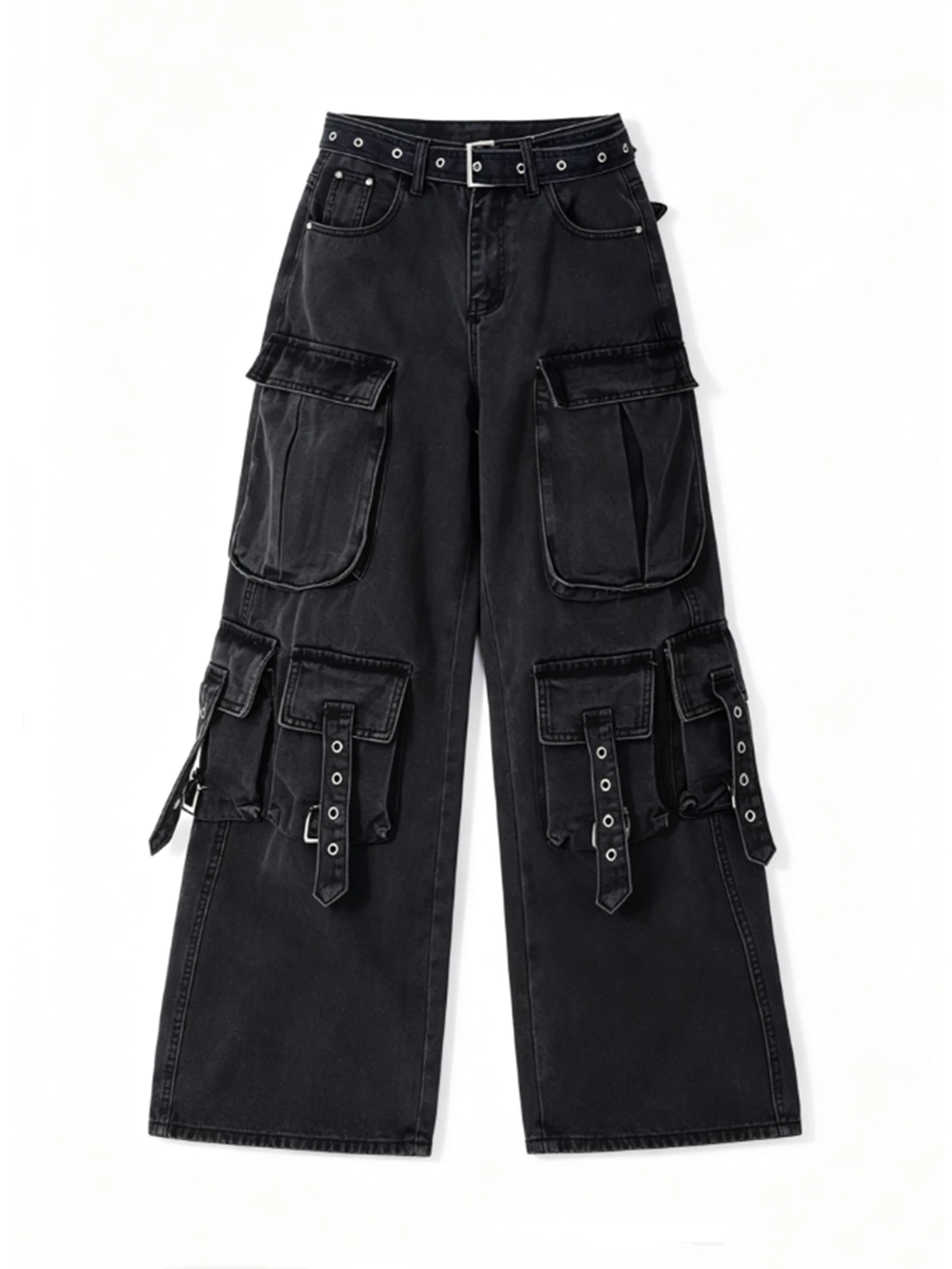 Women Black Gothic Y2k Cargo Jeans Boyfriend style Vintage Hiphop Grunge Oversize Jeans Pants Baggy Leg Denim Pants Summer 2026