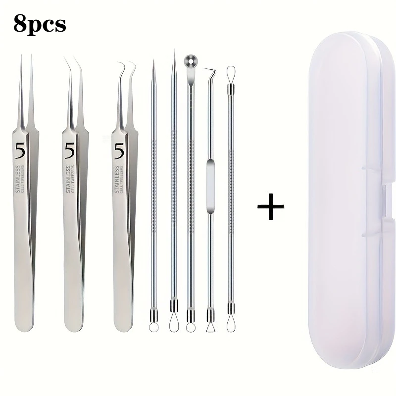 8/11pcs Stainless Steel Blackhead Remover Kit, Face And Nose Precision Tools for Whitehead And Removal, with Portable Box