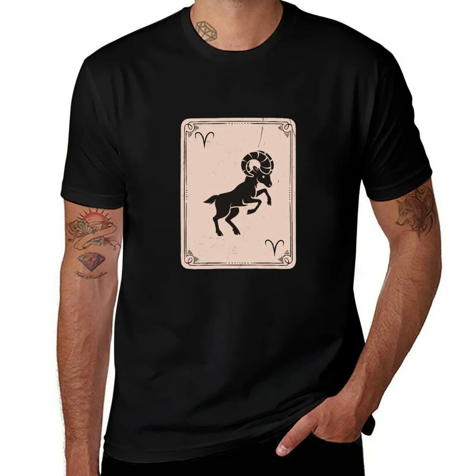 

2nd Aries Playing Card Zodiac Astrology Minimalist Design T-Shirt man clothes cute tops Blouse men t shirts