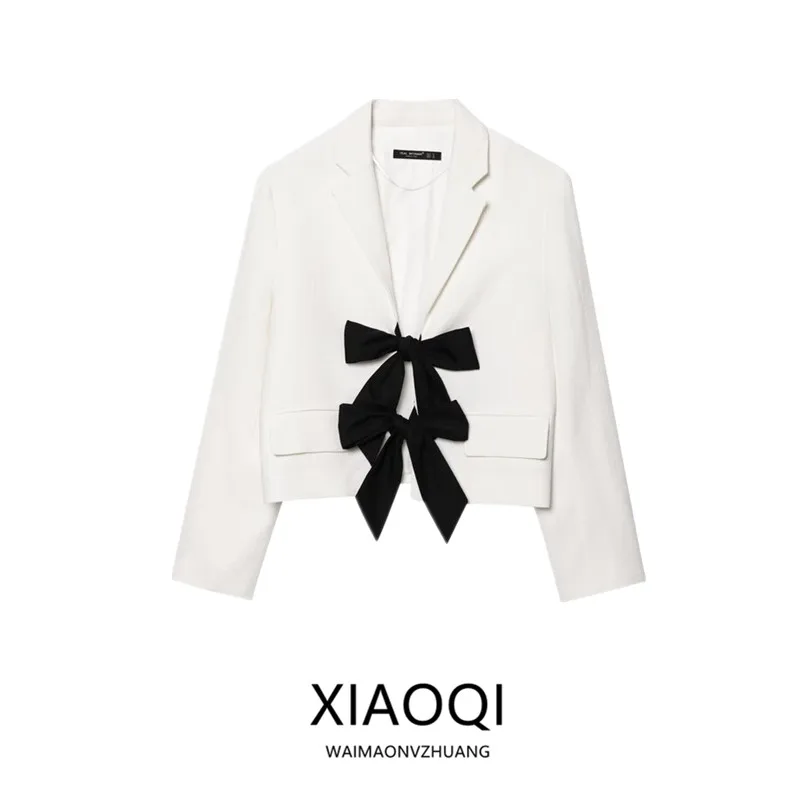 

Summer 2025 New Arrival Women's Suit Jaet with Bow Tie Design Color Blo ort Outerwear Faion Versatile Loose Fit