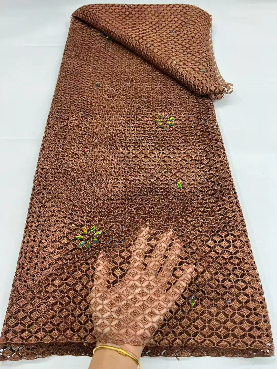 

African Guipure Cord Lace Traditional Inspired Women's Garment Nigerian Embroidered Water Soluble Fabric for Occasional Wear