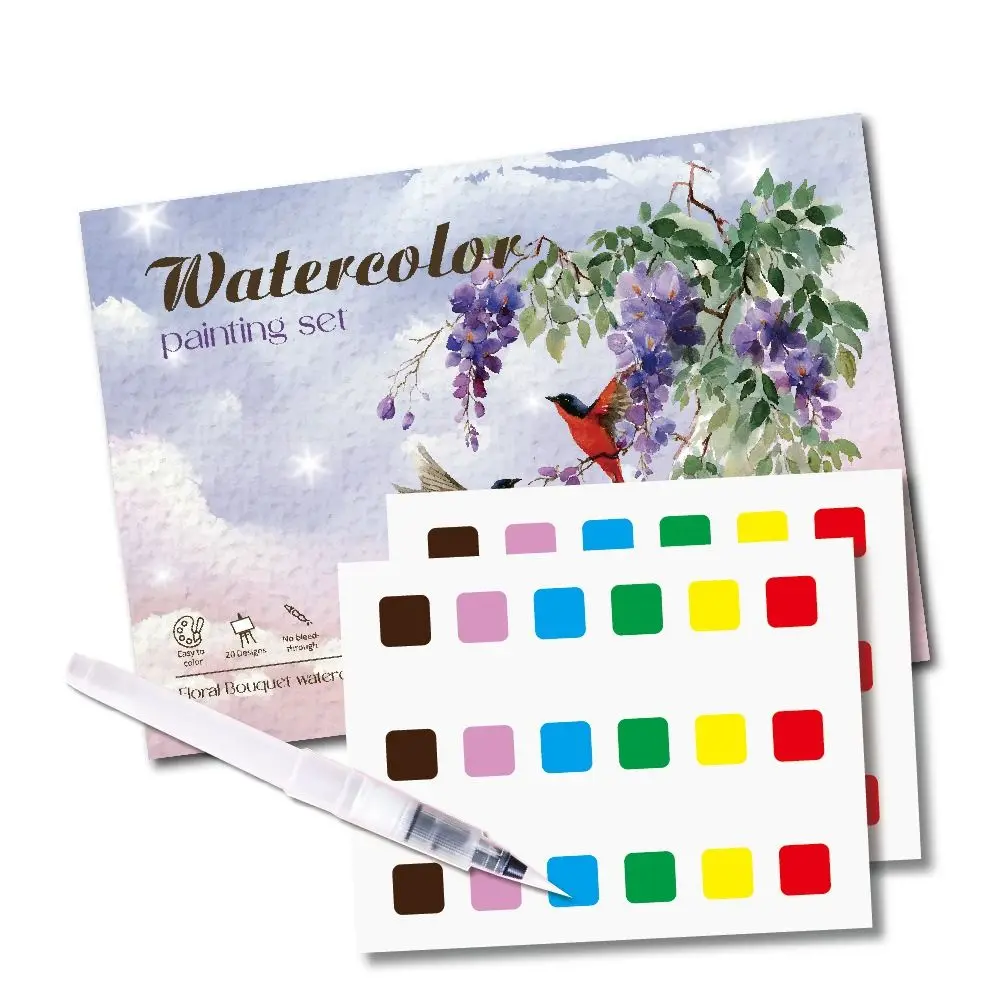 Birds Element Watercolor Paint Set Detailed Steps 20 Illustrations Coloring Book Interactive Lifelike Painting Workbook