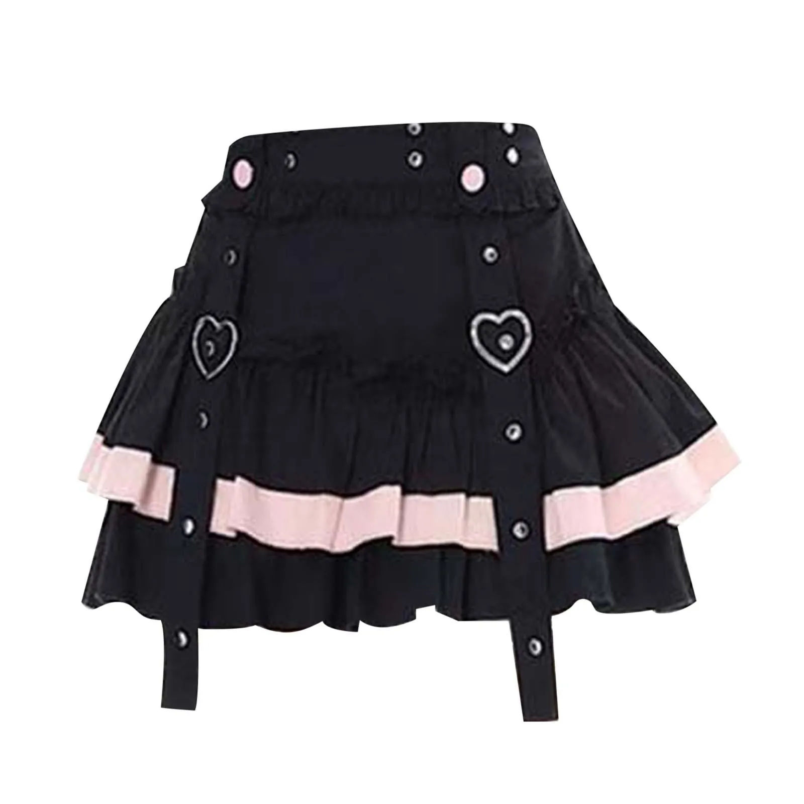 Gothic Sweet Cool Style Ruches Mini Rok Hoge Taille Kleur Geblokkeerd Metalen Rokken Voor Vrouwen Slim Fit Casual A-Line Rok