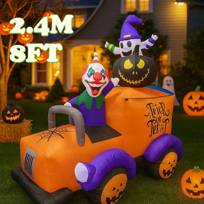 

8FT Holiday Lighting Halloween Inflatable Toys Clown Ghost Truck Built-in LEDs for Garden Yard Party Decoration Inflatable Model