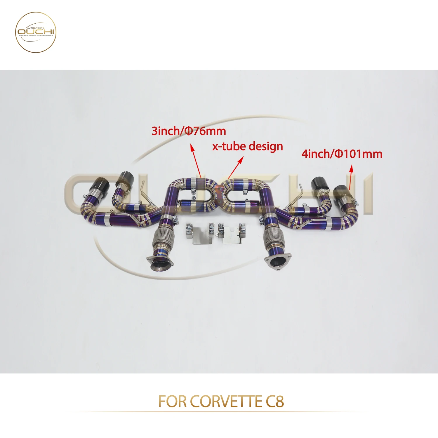 

OUCHI Factory Direct Sales for Corvette C8 Titanium Alloy Catback Exhaust With Black Tips Without Valve Muffler Car Parts