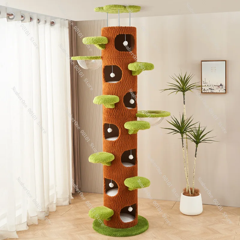 Vertical Cat Climbing Frame with Space Capsule, Non-Solid Wood Multi-Functional Perch for All Seasons
