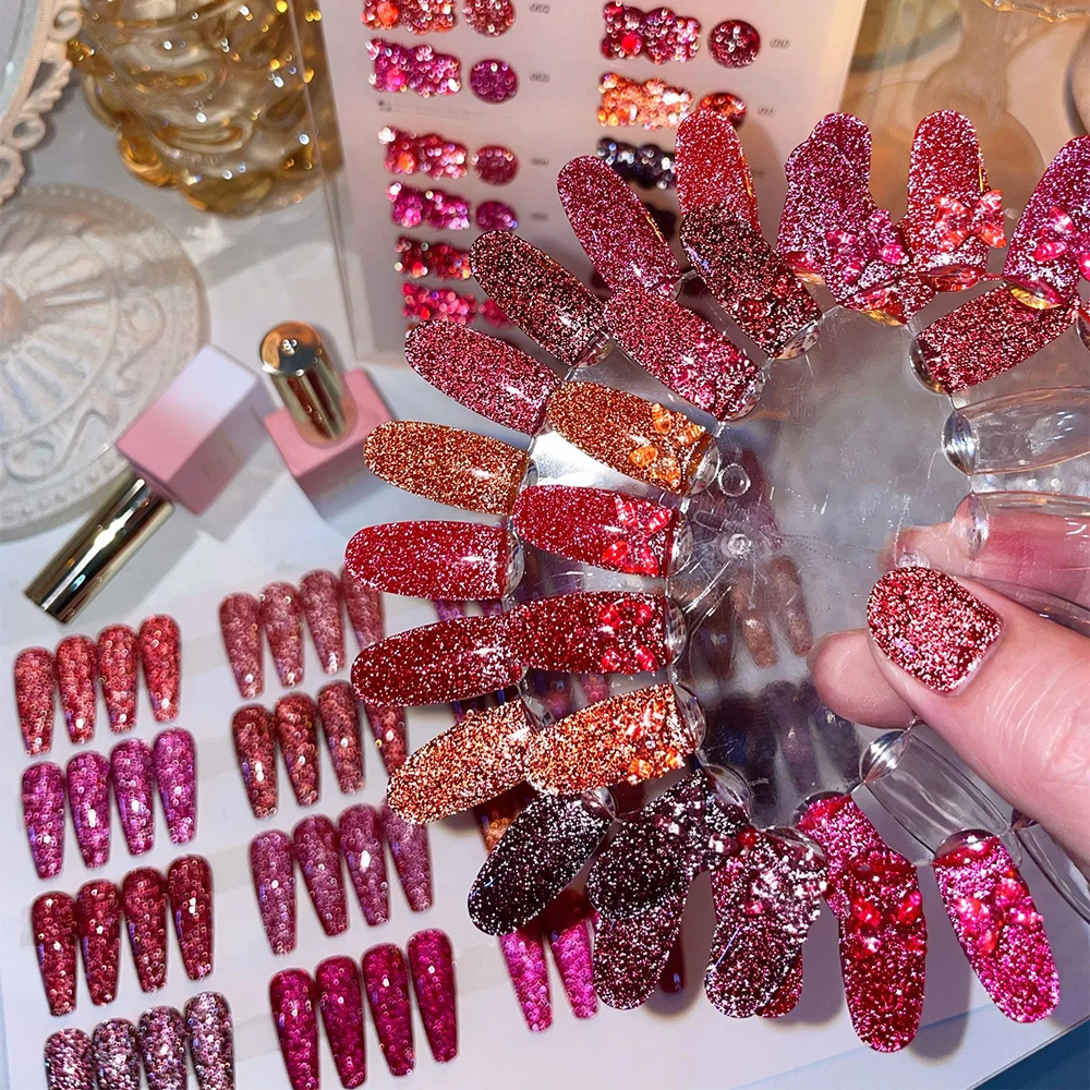 

Гель-лак для ногтей Vendeeni, 15 цветов/набор, красный с блестками, эффект битого стекла, УФ/LED, темно-красный с пайетками, для маникюра, с цветовой палитрой