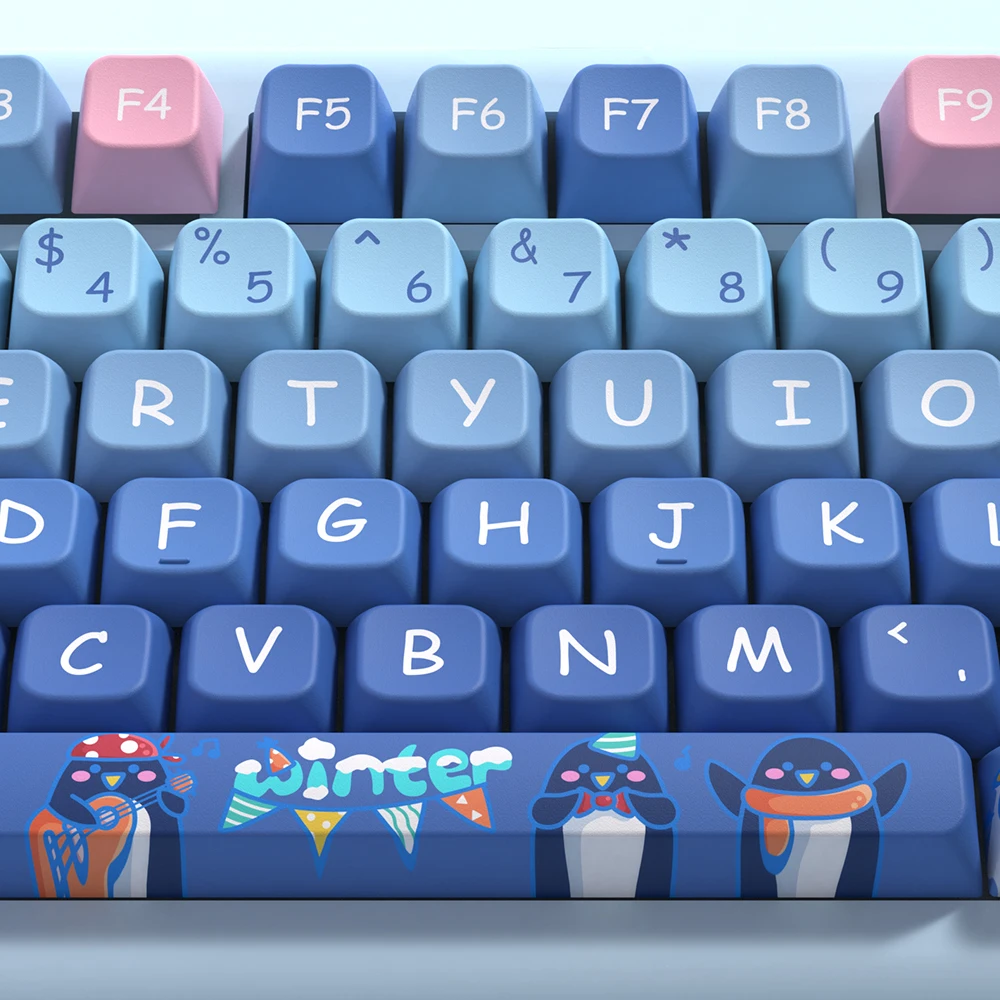 Imagem -04 - Keycaps Tema Pinguim para Teclado Mecânico Perfil Mda Keycap Personalizado dos Desenhos Animados 7u e Iso Key Cap