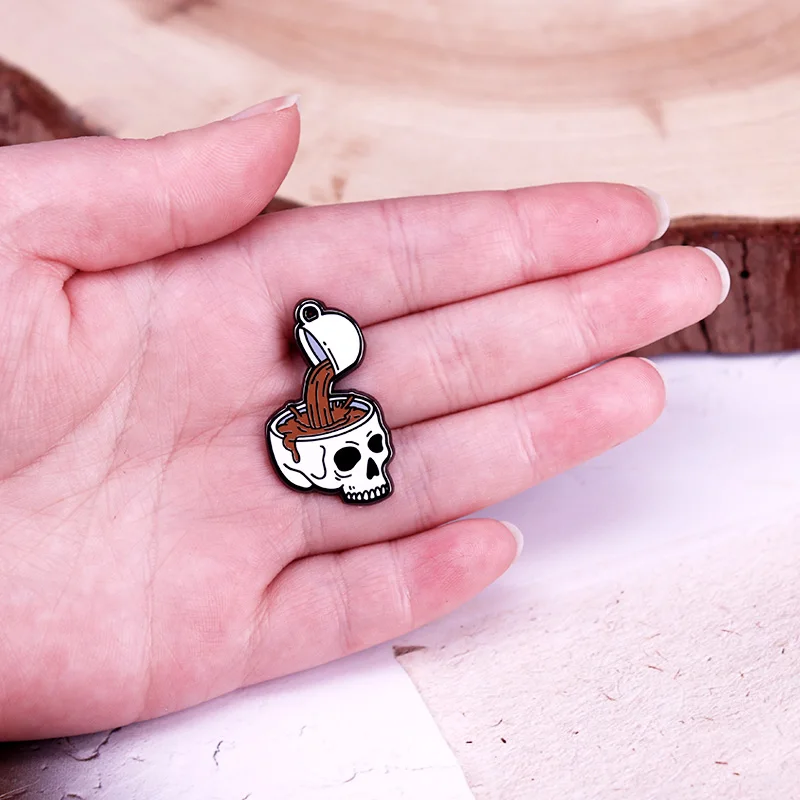Give Coffee for Your Head Enamel Pin Coffee Skull Badge Coffee Lover Accessory Gift