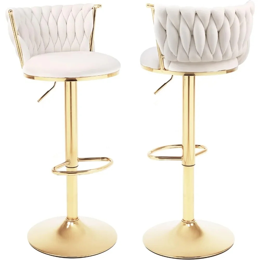 Stools Set of 2,360° Swivel Woven Modern Gold Bar Stools,Adjustable Height Barstools with Backs Gold Metal