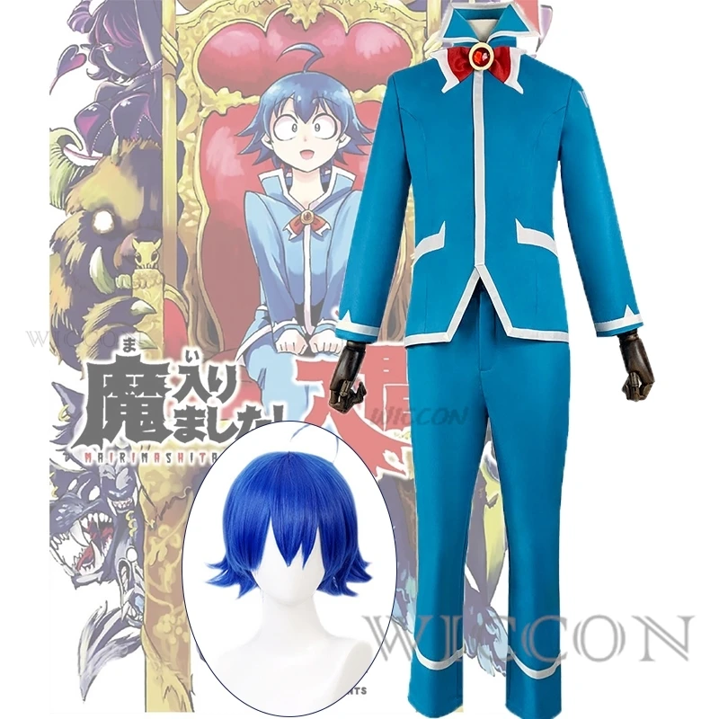 Anime bem-vindo ao demon-escola iruma-kun suzuki iruma cosplay traje peruca azul uniformes escolares dk homem halloween carnaval terno