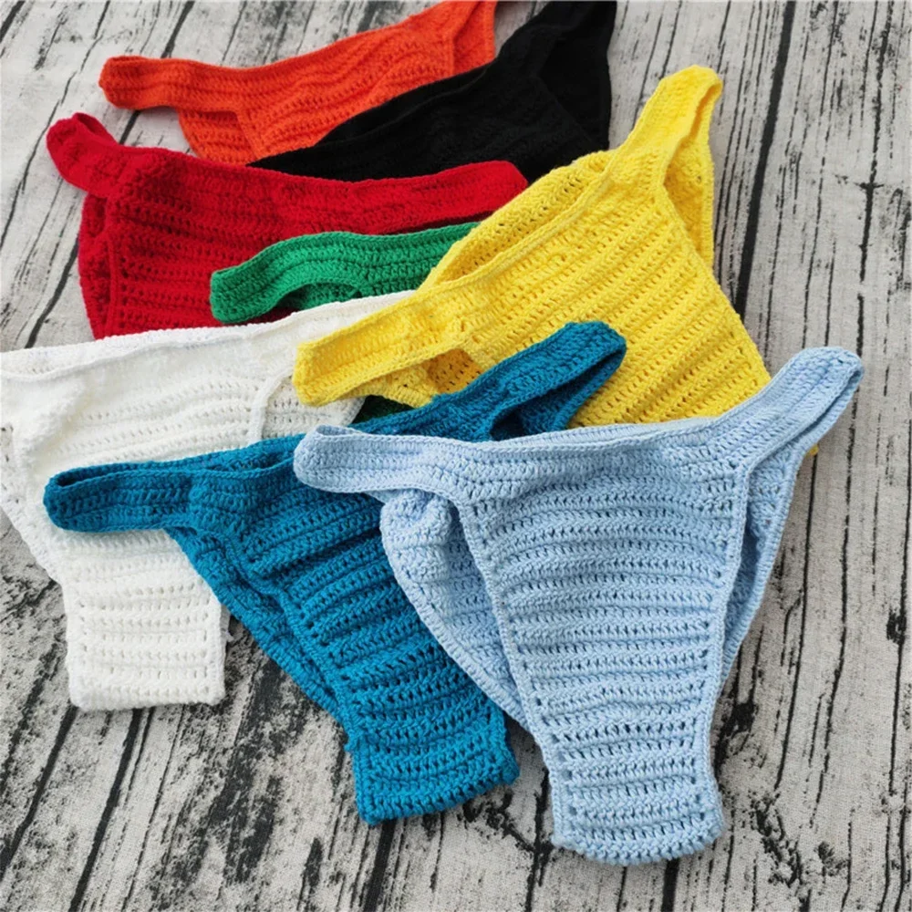 Sexy Men Women Breathable Knit Briefs Underwear Pump Man Hand Crochet G-string Swimming Sunbathing Briefs Underpants Panties