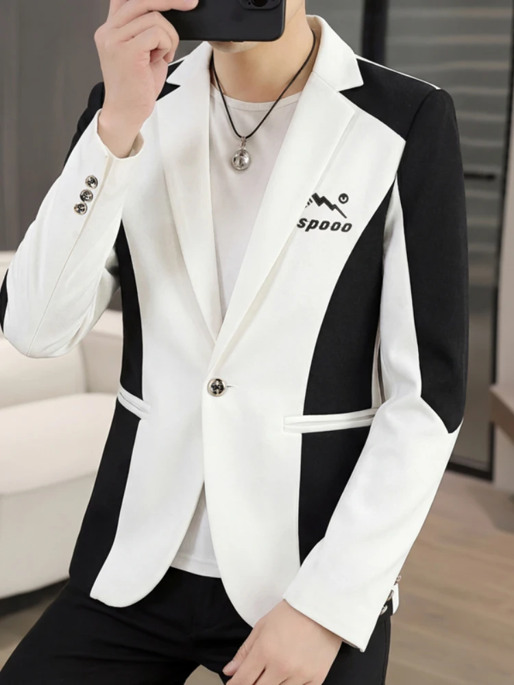 

Spring 2026 Men's Fashion Print British Style Slim Fit Suit Jacket Standard Fit Zipper Decorated Iron Free Polyester Fiber