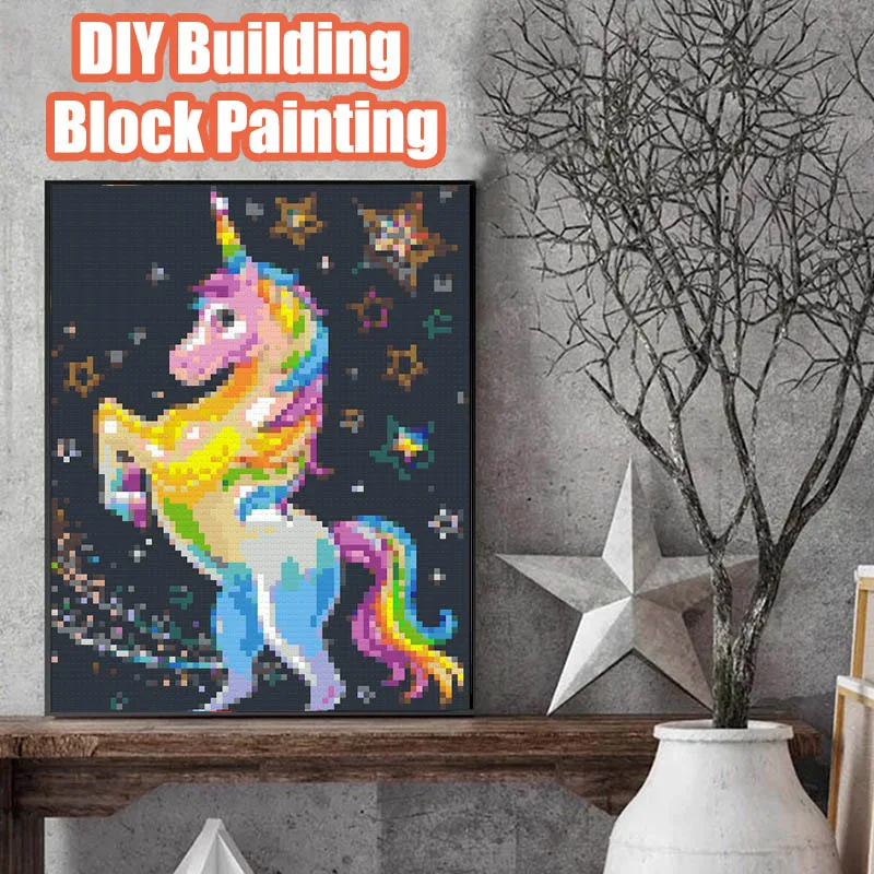 S042 Painting Mosaic Home Unicorn Animals Decoration Building Block Wall Art Painting Pixel Ornament Ideas Mural Surprise Gift