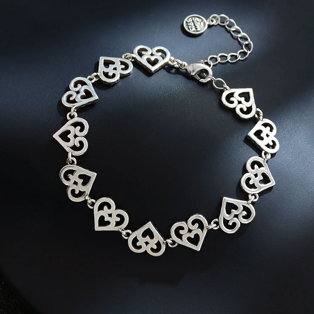 

Браслеты из стерлингового серебра 925 пробы для женщин, аксессуары, трендовые ретро-подвески в виде полого сердца, вечерние ювелирные изделия, подарок